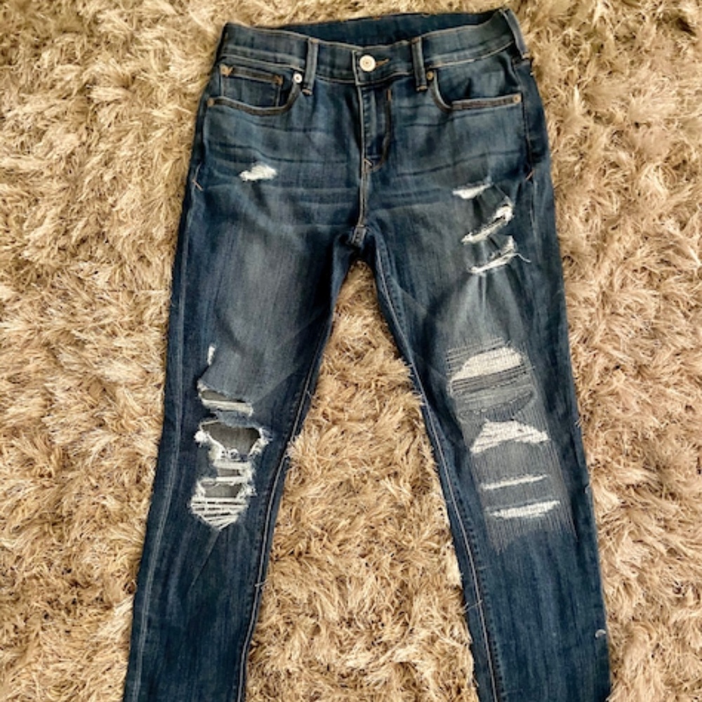 Express Faded Distressed Mid Rise Jeans Legging 8